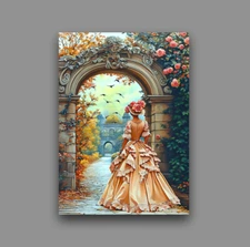 ACEO Artist Trading Card Mini Art Print 2.5x3.5 Victorian Dressed Girl Scenery