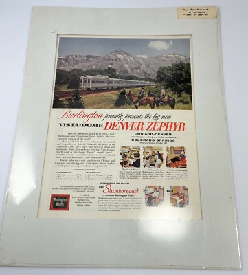 1956 Zeitschrift Anzeige Burlington Route Railroad Vista Kuppel Denver Zephyr Züge RR