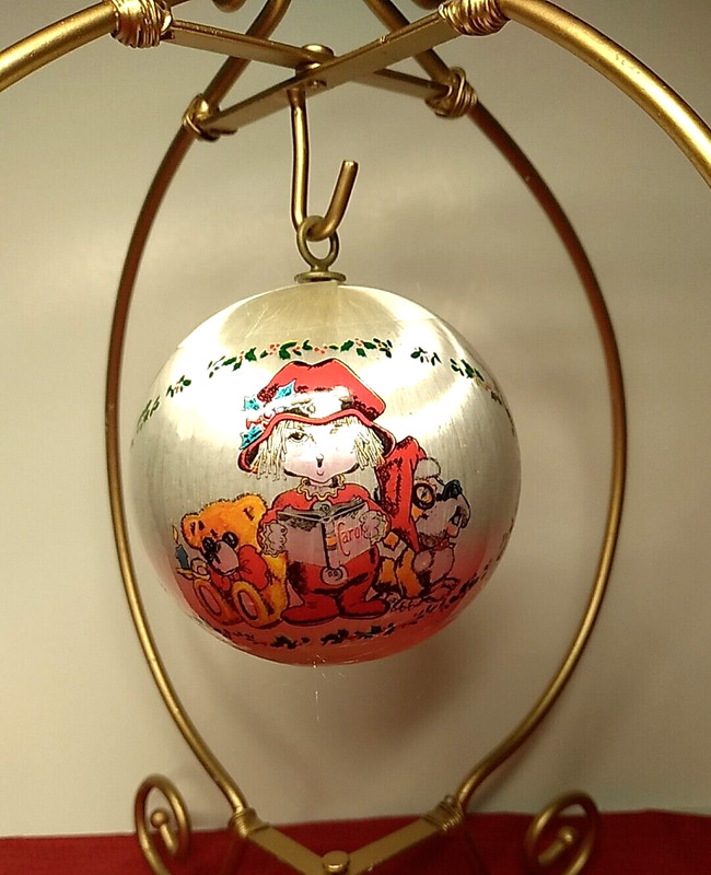Kenval White Caroler Christmas Round Silk Ornament 3"  Teddy Bear Dog