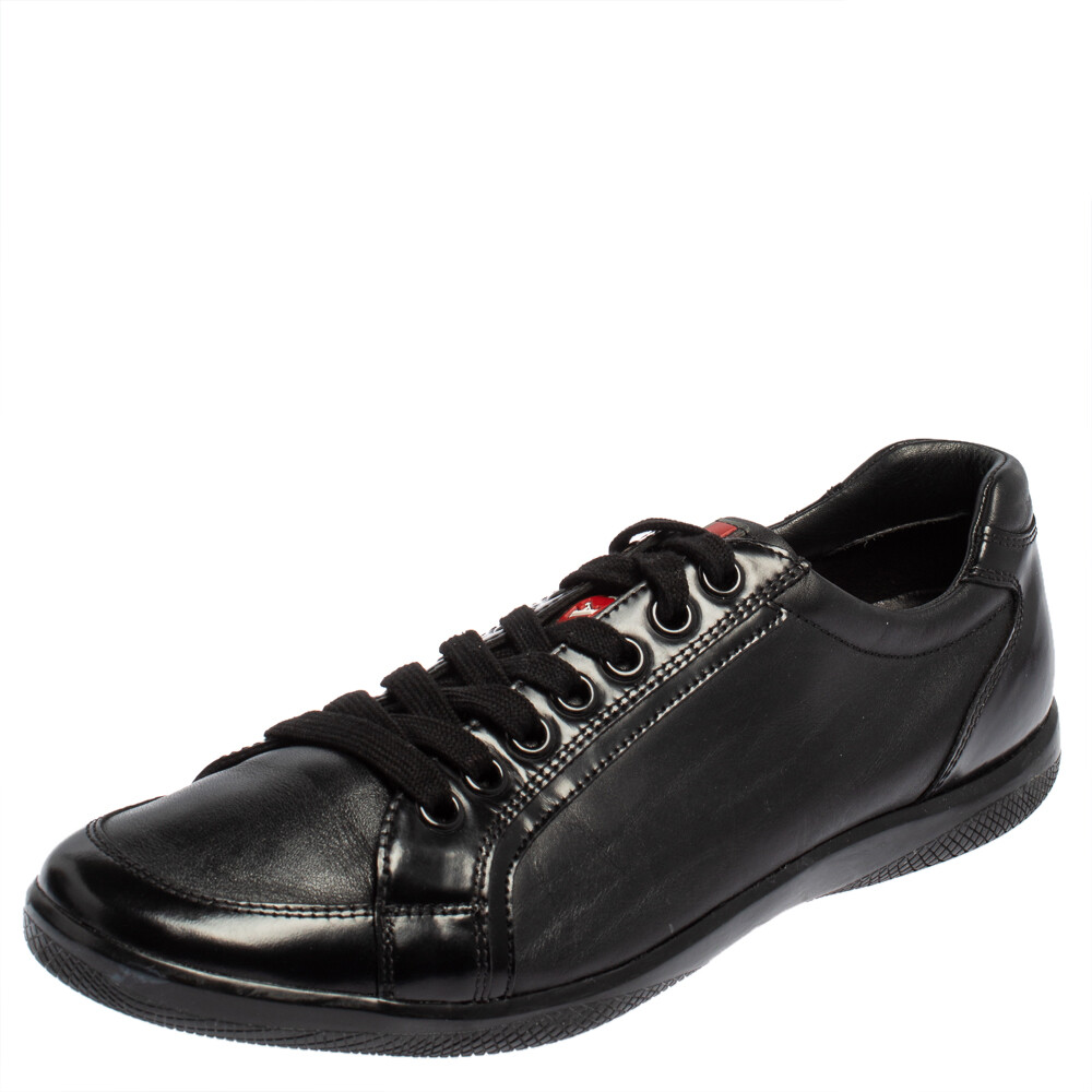 Prada Sport Black Leather And Patent Lace Up Sneakers Size Prada Sport Black Leather And Patent Lace Up Sneakers Size