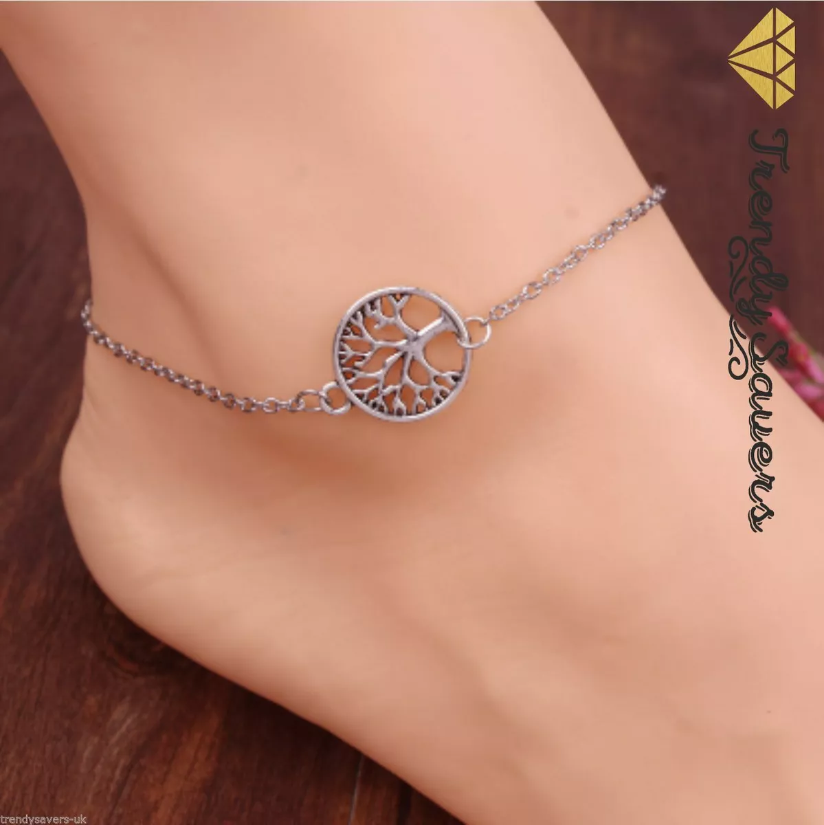 Women Vintage Silver Tree of Life Link Chain Barefoot Anklets