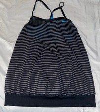 NWT Nike Swim Sports Bra Striped Swimsuit Tankini Top S Small Black A23 