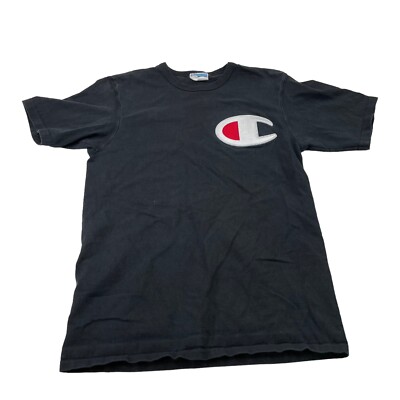 Men’s Champion C Logo Black T-Shirt Big C Embroidered Logo Short Sleeve  Size M