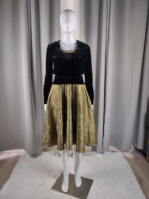 Amy's Closet Young Adult Black Gold Velvet Top, Faux Sweater Satin Dress Size 16