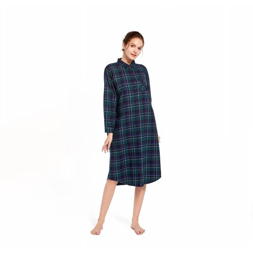 Ladies 100% Cotton Nightgown Womens Long Check Nightshirt Button UP Nightie 8-24 - Picture 29 of 38