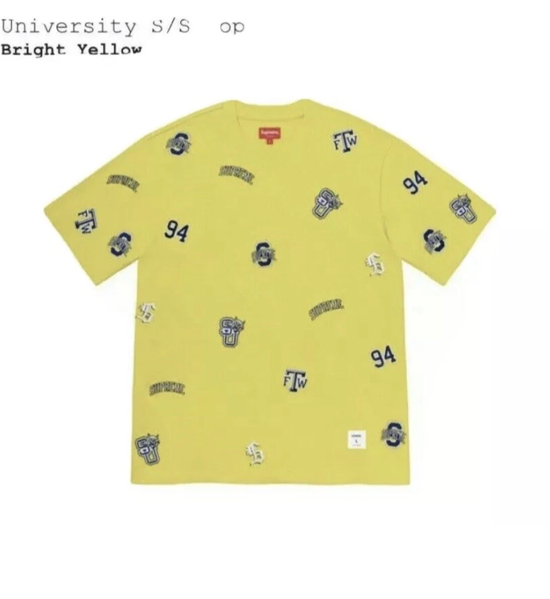 Supreme S/S University Top YELLOW Authentic College Logo Short Sleeve Shirt