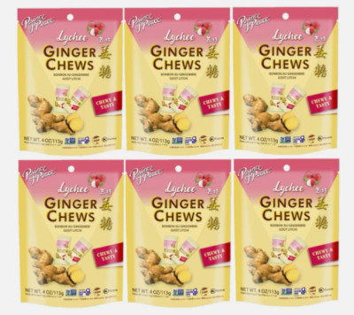 Prince of Peace Ginger Chews Candy with Lychee 4 oz ( Pack of 6 )