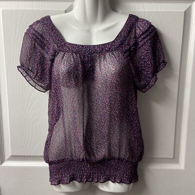 Mossimo Baby Doll Top Womens Small Purple Short Sleeved Semi Sheer Fairy Grunge