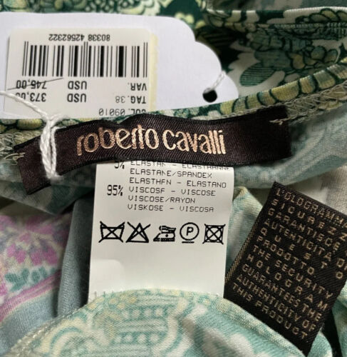 Roberto Cavalli Women’s Top 42 Half Sleeve Abstract Print Green Multi New  Tag