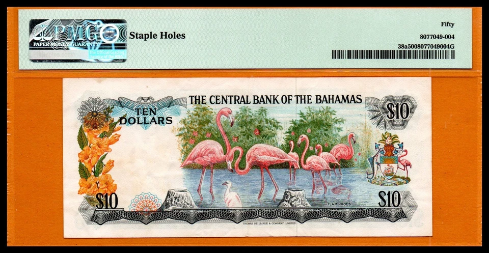 Bahamas AU Banknote 10 Dollars 1974 P-38a PMG 50 About Uncirculated - Image 3 of 4