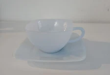 Vintage Fire King Azurite Charm Blue Single Cup Saucer Set Tea Coffee Milk Glass