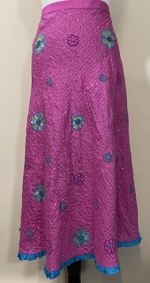 Stunning Long Pink Bohemian Silk Skirt 32” Waist - Image 4 of 4