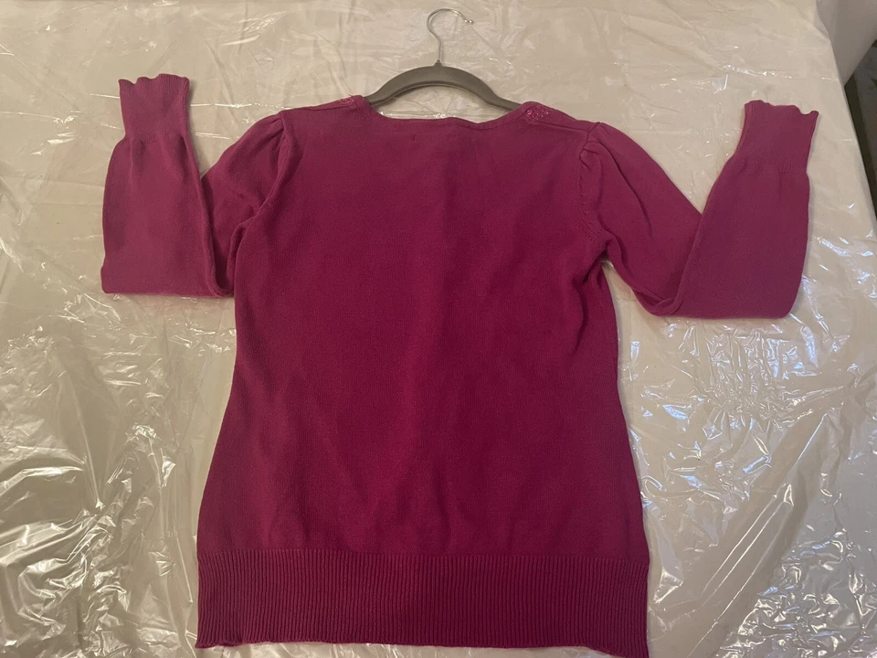 Cherokee Rhinestone Girl's Button Front Pink Cardigan Sweater Size Large (10-12) - Image 2 of 4