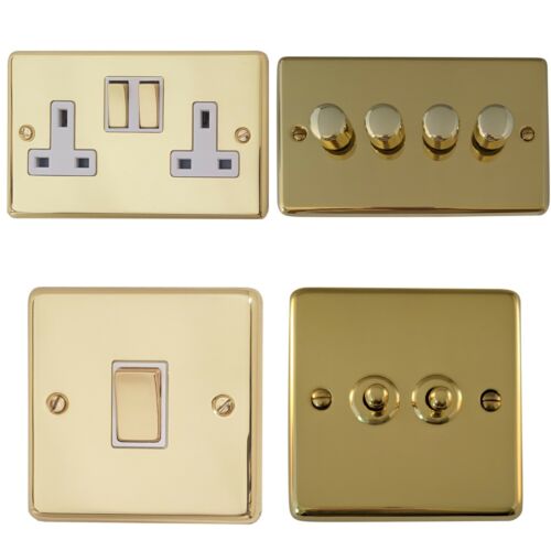 Polished Brass CB2 Light Switches, Plug Sockets, Dimmers, Cooker, Fuse, TV, BT - Afbeelding 1 van 53