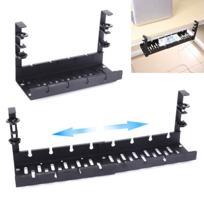 Under Desk Cable Tray Management No-Drill Tidy Wire Cords Storage Rack ...
