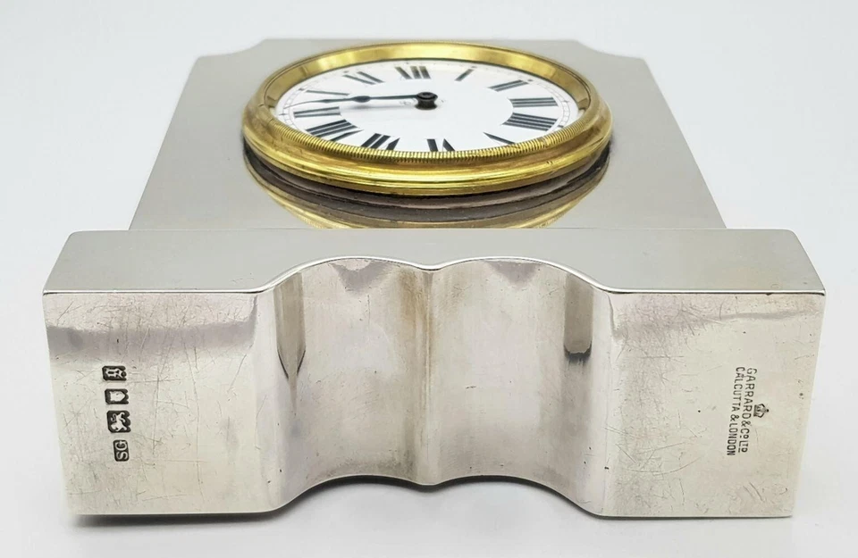 Antiguo reloj de plata de ley de 8 días sobremesa 1922 de Garrards London. Foto 4 de 4