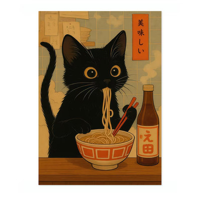 Noodle Cat Anime Poster Cute Ramen Thief Wall Art Print Decor US Stock