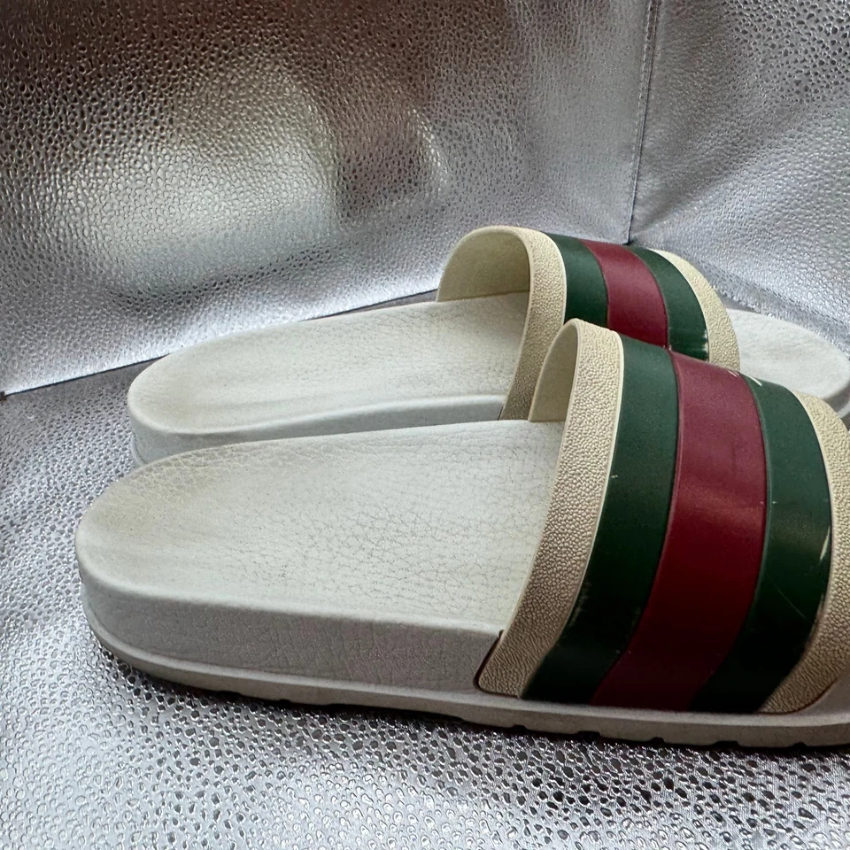 Size 10 - Gucci Pursuit Web Pool Beach Resort White Red Green Slides Sandals - Image 2 of 4