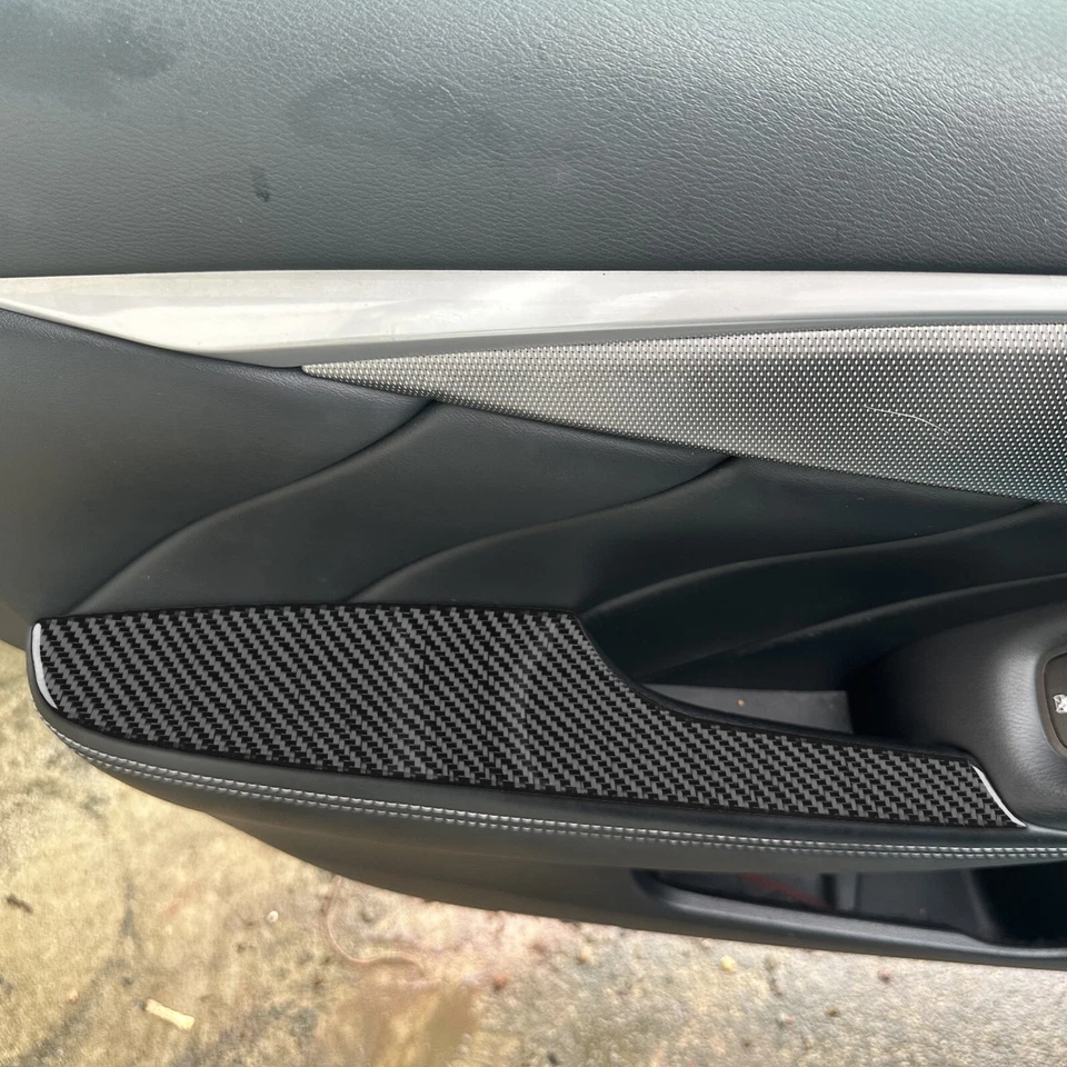 Capa painel caixa apoio de braço porta interior fibra de carbono real para Infiniti Q50 14-20 - Imagem 4 de 4