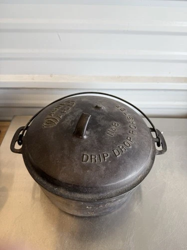 Wagner Ware No 8 Cast Iron Dutch Oven Drip Drop 1268B Roaster Pot Cracked Handle