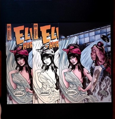 Elvira in Horrorland #1F, K, L, 3PK Dynamite Entertainment, 2022 Psycho homage