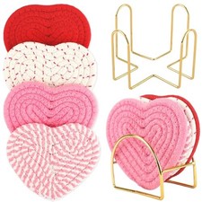 8 Pcs Valentine's Day Heart Coasters Handmade Braided Cotton Cute Coasters