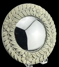 Vintage SPI Round Wall Mirror Ornate Creamy Gray Distressed Shabby Cottage 10”