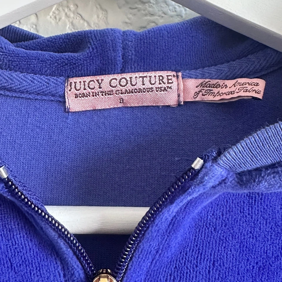 Juicy Couture Hoodie Girls 8 Blue Full Zip Velour Ruffle Back Long Sleeve - Image 4 of 4