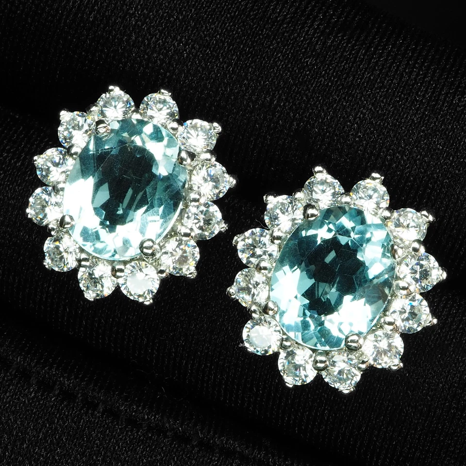 Серьги из белого золота 925 пробы с блестящим голубым аквамарином океан 4,55 карата - Изображение 3 из 4