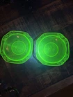 Federal Glass Parrot Green Small Fruit Bowls set of 2 Uranium Vaseline