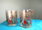 Two Vintage Culver Whiskey Glasses Christmas Rocks Gold Trim Santa — photo 9