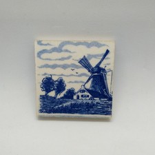 Vintage Mini Delft Blue White Tile Windmill Scene 2" Hanger 