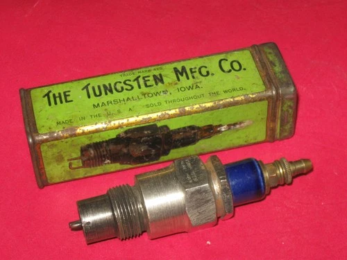 Large Tungsten Antique Hit Miss Gas Engine Spark Plug 1/2 Extension w/Tin Case