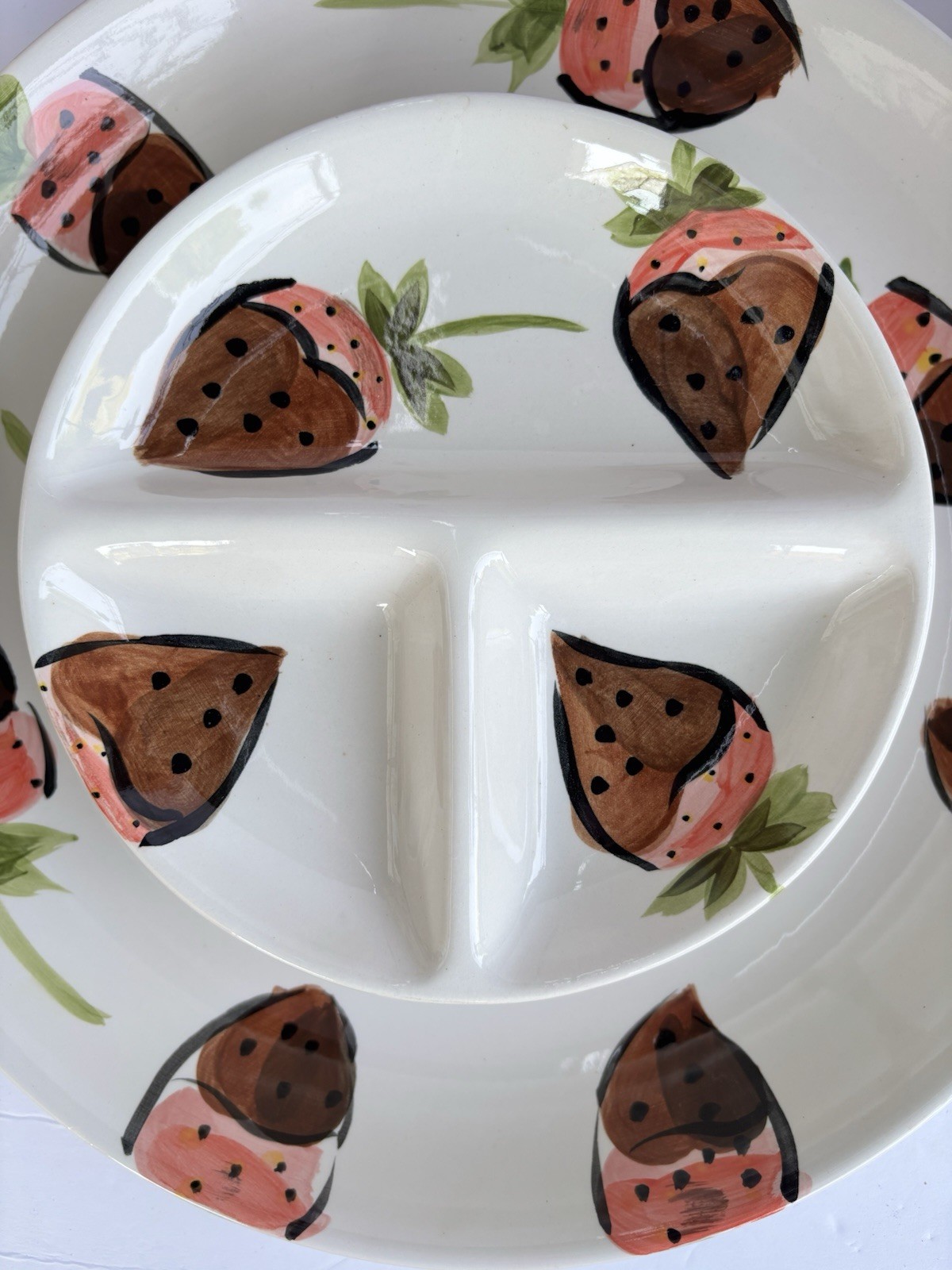 11pc Tabletops Ceramic Chocolate Strawberry Fondue Set Pot Platter Plates Forks