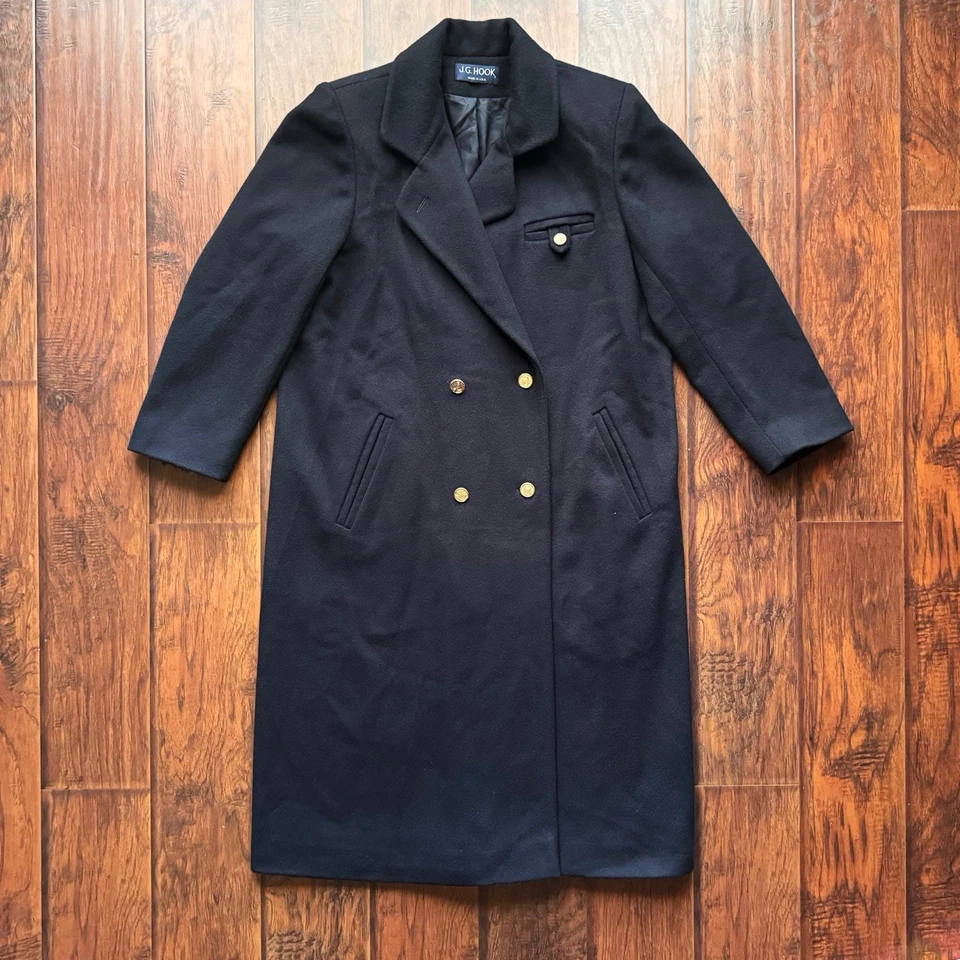 De colección J.G. Abrigo largo negro 100 % lana Hook para mujer talla L/XL silencioso de lujo Foto 2 de 4