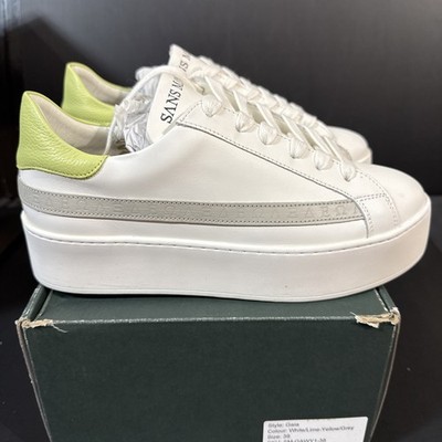 Sans Matin Gaia Platform Sneakers White/Lime-Yellow/Grey Size 38 US 7.5 NIB