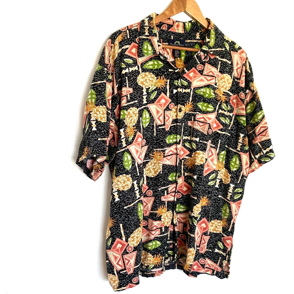 Newport 蓝色衬衫男式 XXL 菠萝几何夏威夷短袖口袋上衣 — 第 2/4 张图片