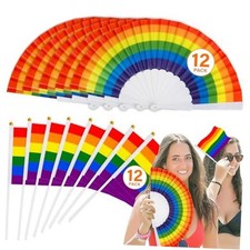 12 Pride Flags  12 Fan, Small Gay Pride Flags Hand Fans, Rainbow Mini LGBTQ