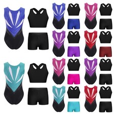 Girls Ballet Gymnastics Dance Set Rhinestone Leotard And Sports Vest with Short
