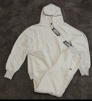PUMA Herren Trainingsanzug Set 2-teilig grau, Hoodie & Hose Gr. M