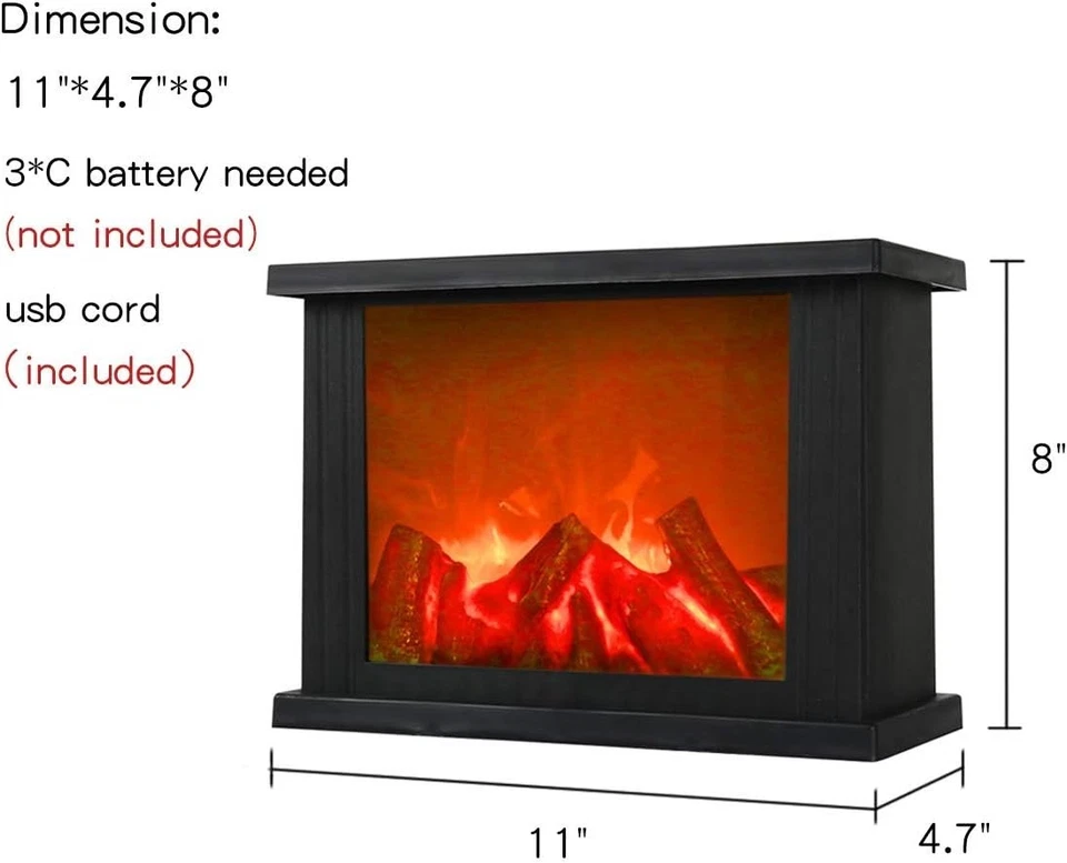 Flameless LED Fireplace Lantern - Portable Black Decorative Light with Timer - Image 4 of 4