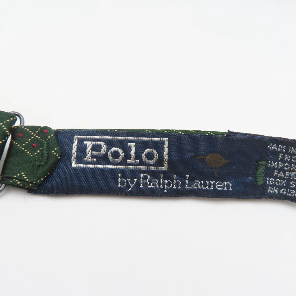 Ralph Lauren Polo Bow Tie Green Red Checked 2" Wide Self Tie Silk Diamond - Image 3 of 4