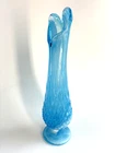 Vintage Fenton Style Hobnail Swung Footed Blue White Slag Glass Vase 10-3/4"