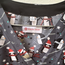 White Cross Unisex S Gray Red Patterned Medical Scrub Top Penguin Print