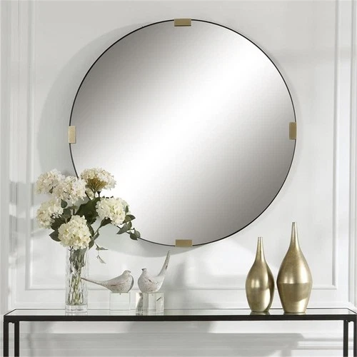 Uttermost Clip Round Contemporary Metal and MDF Mirror in Black/Gold - Picture 2 of 6