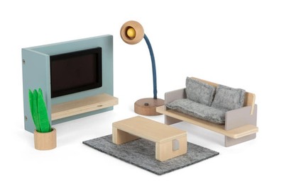 Puppenhausmöbel Wohnzimmer | TV-Board: ca. 13 x 5 x 10 cm | 12633 | Deutsch