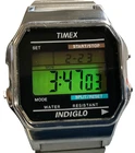 TIMEX VINTAGE INDIGLO MENS 34mm WATCH 555-N9 SILVER-TONE NEW BATTERY