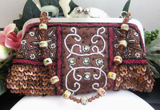 Small Beaded  Sequin Purse seed bead embellishment  rhinestones