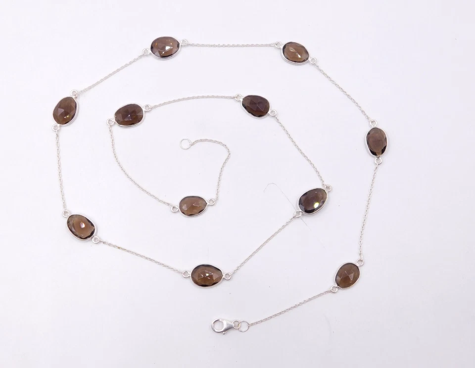 12 Gm 925 Sterling Silver Natural Smoky Quartz Stone Bezel Necklace Size 28.5" - Image 4 of 4