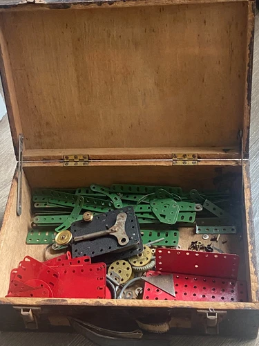 Vintage  Meccano & Clockwork Motor in Wooden Box
